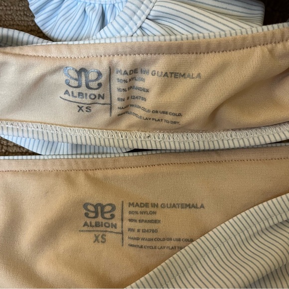 Albion Fit swim blue pinstripe Bella ruffle crop top and high waist bottom set - Picture 2 of 4